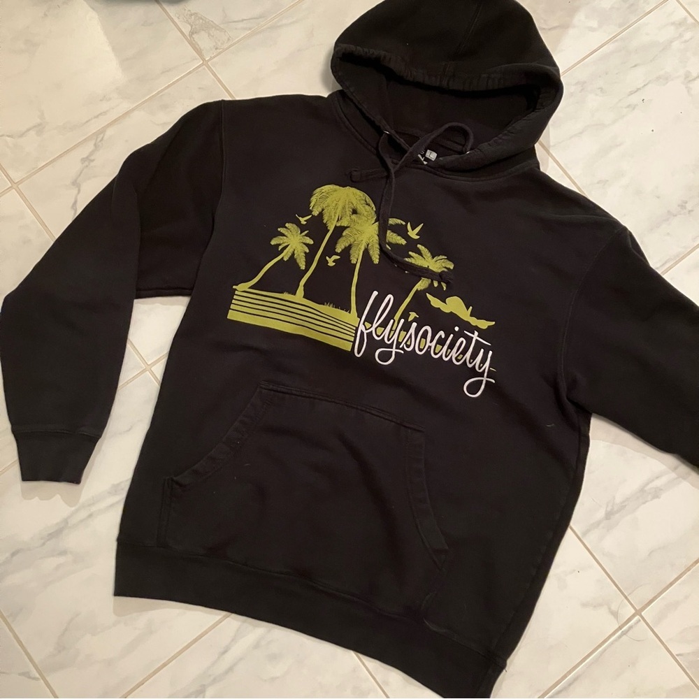 FlySociety Black Hoodie with Green Graphic. EUC!